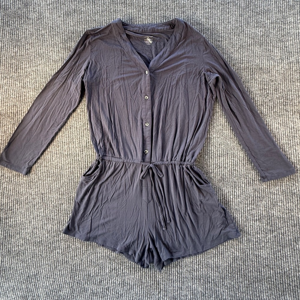 Knix by Knixwear Modal Teddy Romper Long Sleeve Gray Loungewear XL